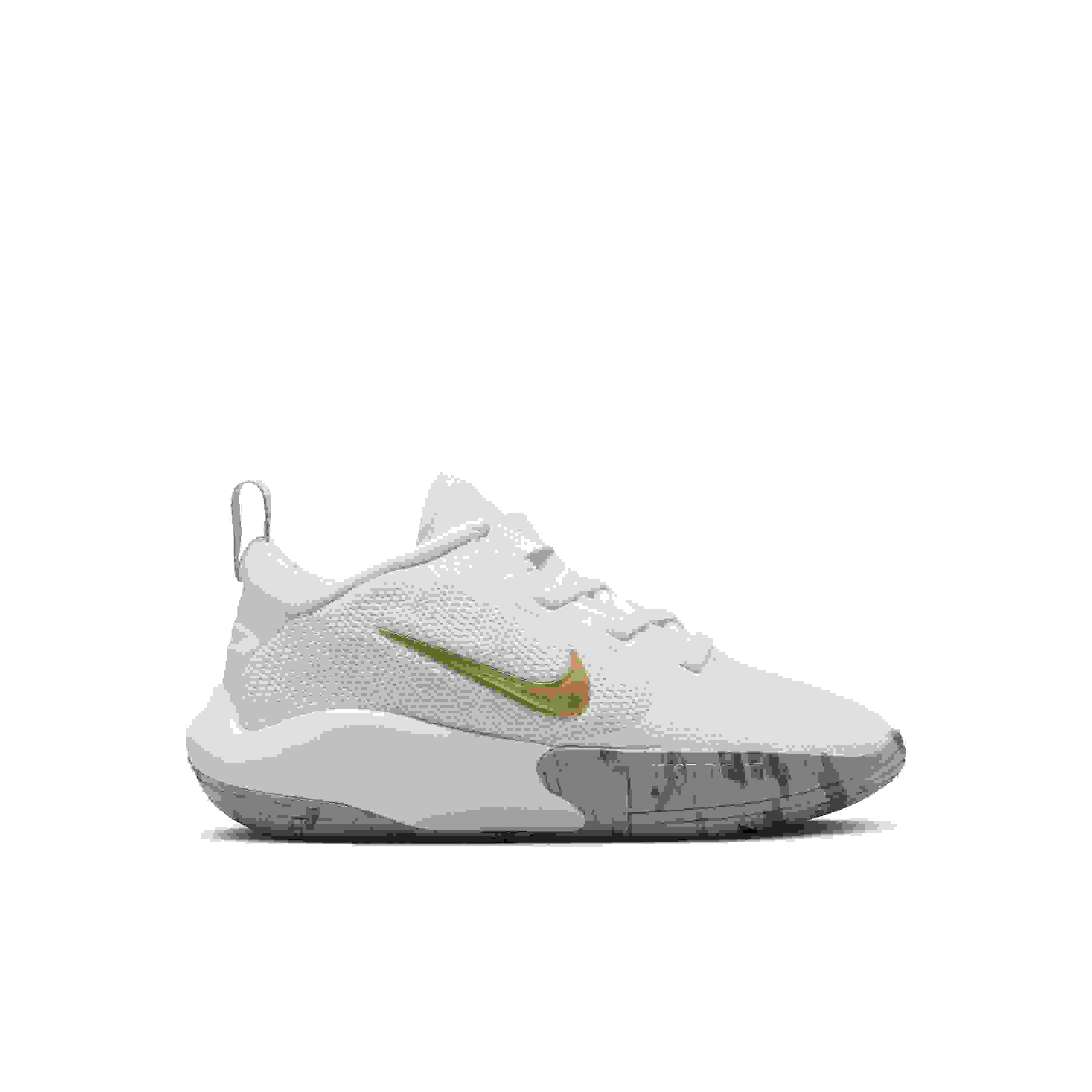 Nike IsoFly Preschool Boys' "White/Cool Grey/Wolf Grey/Metallic Gold Star" Basketball Shoe